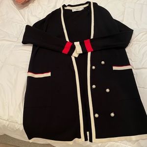 ZARA KNIT black pearl button double breasted long cardigan